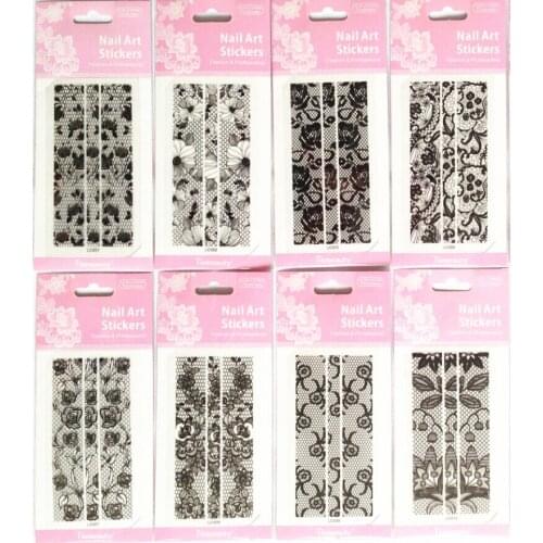 10sheets Black Lace Nail Sticker Flower Hollow out Lace Decal Manicure Nail Art
