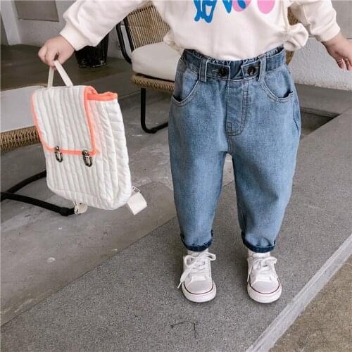 2020 Autumn New Arrival Korean style cotton pure color all-match casual long jeans pants for fashion cute sweet baby girls boys