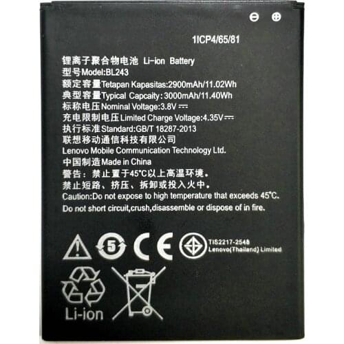 2019 New BL243 3000mAh Li-ion Polymer Battery For Lenovo Lemon K3 Note K50-T5 A7000 A5500 A5600 A7600