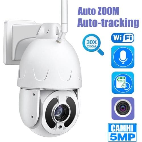 5MP Wifi IP PTZ Dome Camera With 30x Auto Tracking Auto Zoom SONY IMX335 Human Detection Audio Talk SD Card Memory CamHi APP