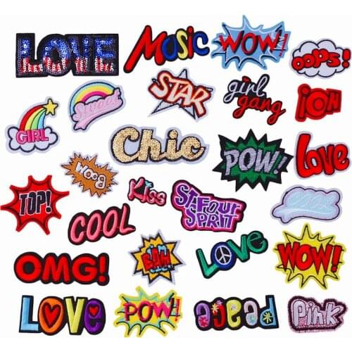 60pcs/set English letters Patchs Iron On Embroidered For Clothing Patch DIY For Clothes hat badge Appliques Stickers Accessories