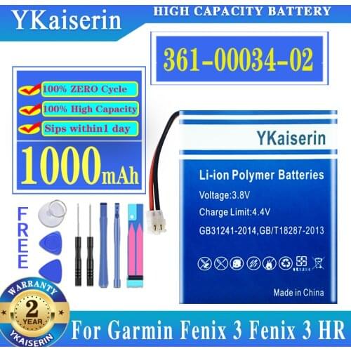 YKaiserin 1000mAh 361-00034-02 Battery For Garmin Fenix 3,Fenix 3 HR Fenix3 GPS sports watch battery
