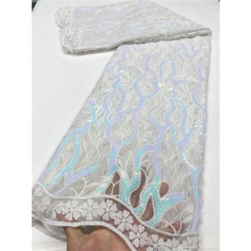 White african lace fabric tulle sequins lace embroidery nigerican french lace afbric for party dress 5yards 3786b