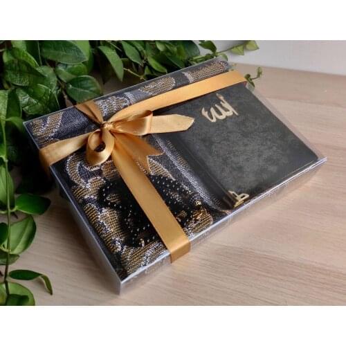 Blue Black Prayer rug set muslim prayer carpet portable simply print in the pouch with compass travel mat Yasin Sharif rosary