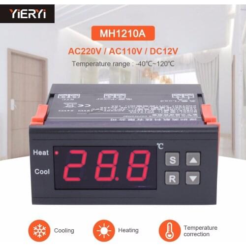 Digital Temperature Controller MH1210A DC12V AC110V AC220V Mini Digital LED Thermostat Temperature Controller with Sensor Probe