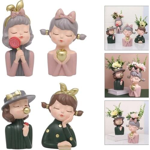 Resin Girl Portrait Flowerpot Succulent Flowerpot Planter Vase Pot Style 1