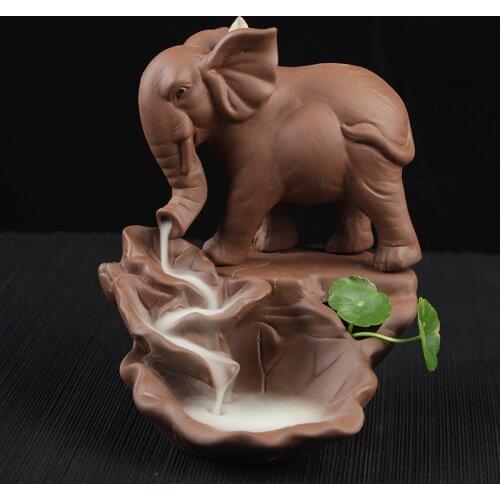 Elephant Backflow Incense Burner With 10Pcs Incense Cones Purple Clay Incense Censer Use In Home Office