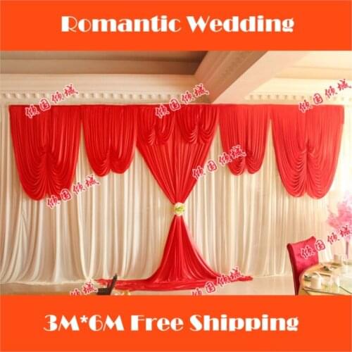 Hot Red wedding stage curtain backdrops wedding decoration with swag