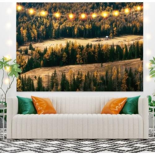 Brown Forest Landscape Tapestry Vintage Exotic Summer Plant Nature Frame for Bedroom Photography Wall Decor