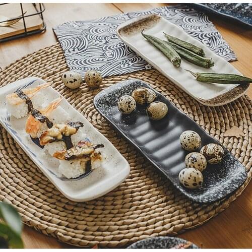 9 Inch Japanese Retro Ceramic Sushi Cuisine Plate Simple Home Kitchen Rectangular Dessert Snack Plate Hotel Restaurant Tableware