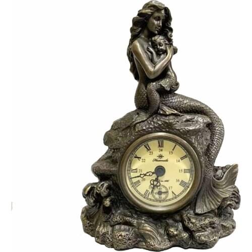 Classic 1886 antique mermaid mechanical clock all copper European-style table clock home office desk ornaments crafts gifts
