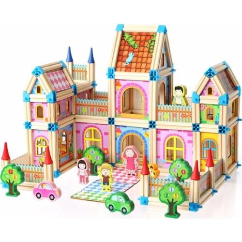 128/268pcs Children Intelligence Building Block Toy Wooden Construction Building Model Building Blocks Wood Block Gift For Kid
