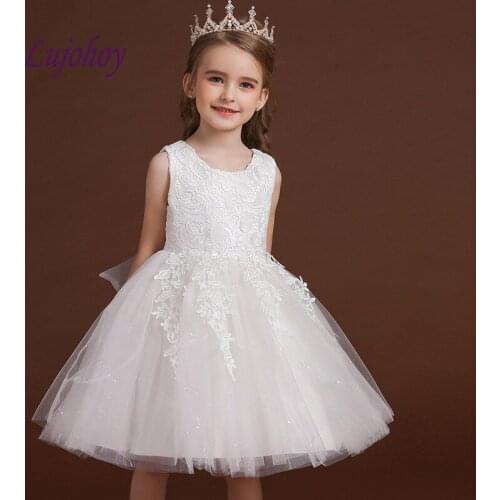 White Lace Flower Girl Dresses for Weddings Party Prom Flowergirl Kids Pageant Dresses for Girls First Communion Dresses