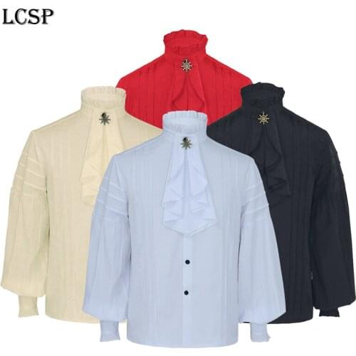 LCSP Medieval Victoria Noble Count Knight Shirt Cosplay Middle Ages Steampunk Pirate Retro Stand Collar Shirt SCA LARP Costumes