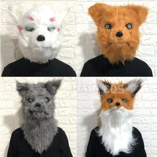 Fox Mask Simulation Seal Plush Full Face Hood 3D World Demon Wolf Mouth Movable Cute Funny Fursuit Outfits Carnival Halloween