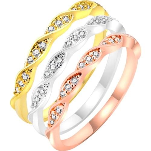 Fashion Simple High Quality Crystals Silver Gold Rose Gold Color Classical Cubic Zirconia Wedding Ring For Woman Girl Jewely
