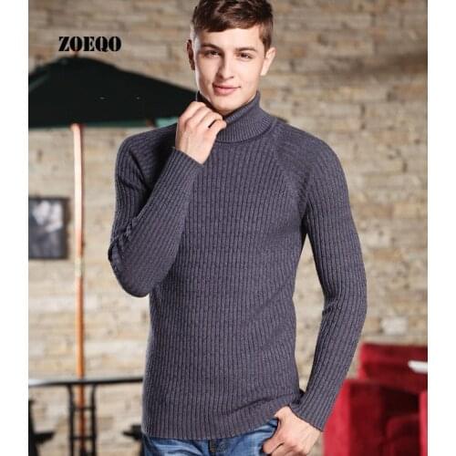 ZOEQO Autumn winter The New Mens Sweaters Fashion Turtleneck Long sleeve Slim Fit Cotton Pullover, men thick cashmere sweater