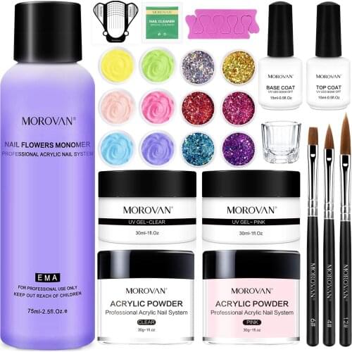 Acrylic Nail Kit Acrylic Powder and Acrylic Monomer Liquid Set With Nail Brushes and Top/Base Coat For French Nail Arts