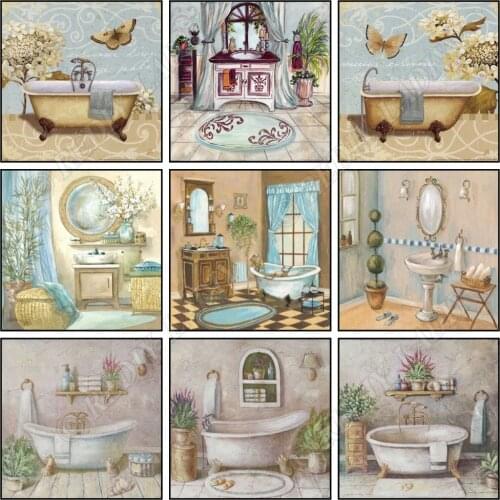 Diamond Painting Plein DIY Diamond Mosaic Bathroom Decor Beaded Cross Stitch Kit Diamond Embroidery Picture of Rhinestones Art