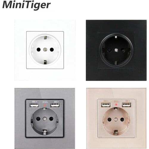 Minitiger Wall USB Power Socket,New Style Panel, Bedroom Socket,AC 110V-250V 16A Wall Embedded, Double Usb EU Standard Outlet