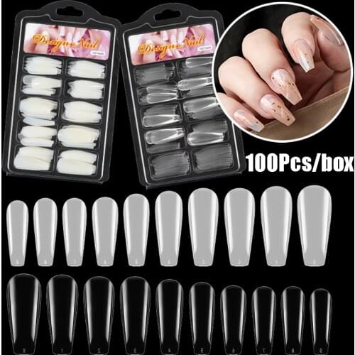 100Pcs/box Full Cover Natural Transparent Ballerina False Nails for Nails Extension Press on Nails