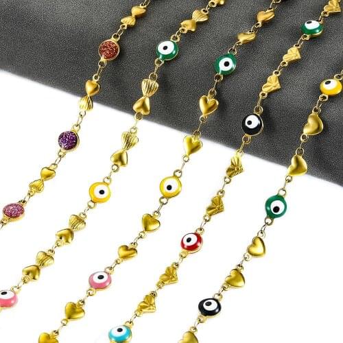 Wide 6mm Evil Eye Stainless Steel Enamel Beads Necklace Colorful Gold Chain With Ward off Evil Spirits Jewelry Women Gift