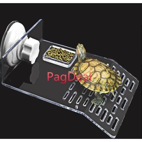 Resting Basking Platform Pier With Feeding Cup Aquarium Animal Clear Turtle Tank Dock Floating Decor with Sucker Cup