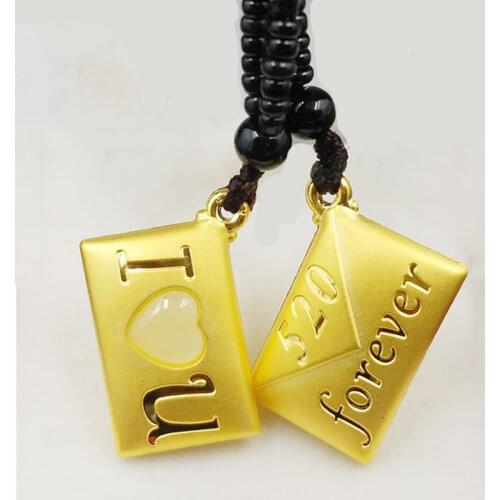 Valentines Day Gift 3D Gold 520 Love Letter Pendant Natural Hetian 24K Gold Inlay Jade Necklace Pendant Jewelry