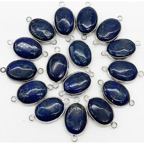 Lapis Charm Pendant Nature Stone Rimmed with Metal Two-Eared For Women Girl Bracelet Necklace Fashion Jewelry 15-20 MM