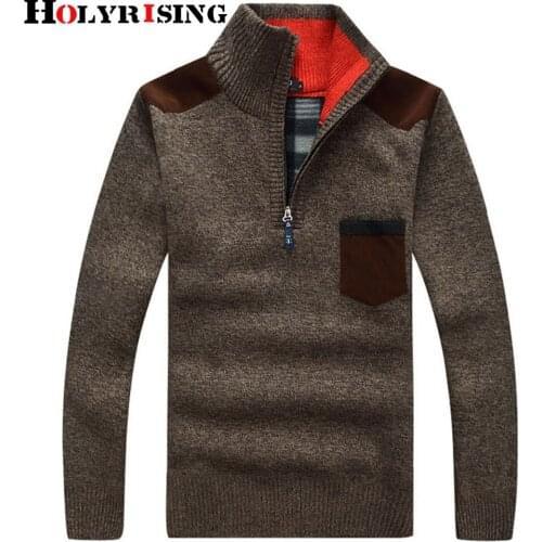 Holyrising men Pullover Cashmere Wool Sweaters Man Casual Knitwear Fleece Velvet outwear pull homme jersey hombre big size 15724