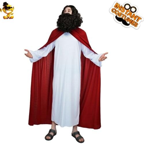 Purim Costume for Men Jesus Robe Costume Carnival Easter Day Cosplay Adult Jesus Clothes Costume with Cape Robe