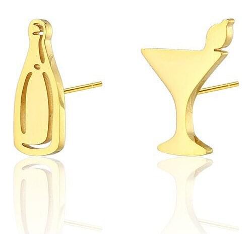 RIR Gold Martini Glass Stud Earrings Stainless Steel Wine Earrings Girls Night Out Wine Lover Gifts