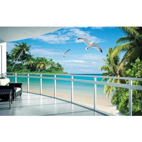 Modern living room wallpapers Balcony 3D sea view living room background wall painting