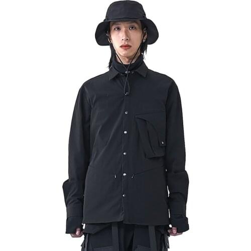 PUPIL TRAVEL 2020FW Techwear Mens Long Sleeve Wrinkle Free Black Shirt Tactical Shirt Harajuku Style