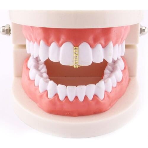 Hip Hop Gold Silver Color Grillz Tooth Crystal Stick Shape Dental Mouth Teeth Grillz Braces Cover Caps Cosplay Funny Jewelry