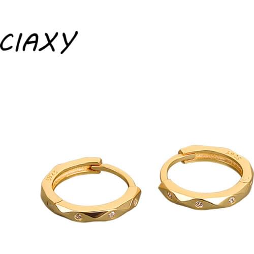 CIAXY 925 Sterling Silver Geometric Inlaid Zircon Circle Earrings for Women Simple Small Ear Buckle Earring Fashion Jewelry