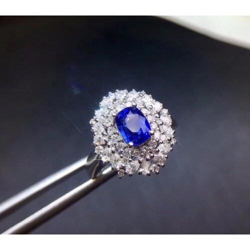 Fine Jewelry Real Pure 18 K 100% Natural 1.21ct Royal Blue Sapphire Gemstone 18k Gold Diamonds Stone Women Ring for Female Rings