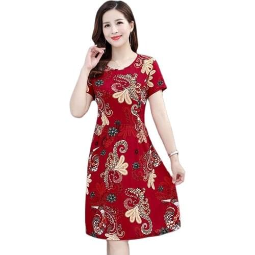 Womens Dresses Middle-aged Fashion Print Loose Dress Casual Short Sleeve Plus Size Vestidos New 2020 Floral dress