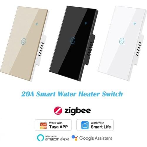 Zigbee 3.0 20A Water Heater Switch US EU Touch Wall Switch Timer for Tuya Smart Life APP Compatible With Alexa Google Home Voice