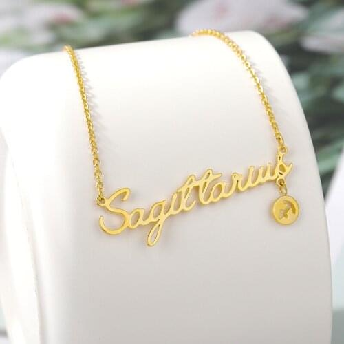 Gold Color 12 constellation stars zodiac letter necklace stainless steel pendant necklace women long chain necklace friend gift