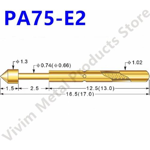 100 PCS Brass Spring Test Probe PA75-E2 Durable Brass Test Probe Length 16.5mm Household Convenient Gold Plated Test Tool