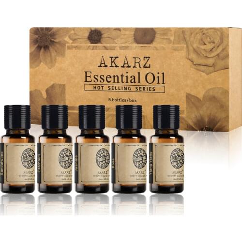 AKARZ Hots 5 Sets Sandalwood,Patchouli,Jasmine,Rose ,Ylang Ylang Essential Oil Body Face Care, Massage, Aromatherapy