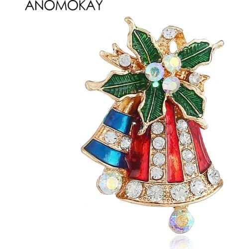 6 Style Christmas Brooch Pins Gifts Xmas Tree Santa Claus Deer Brooch Pins Colorful Enamel Crystal Brooches for Xmas New Year