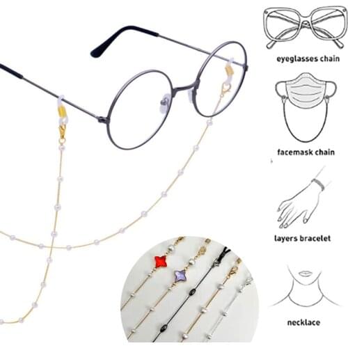 Eyeglasses Chain White Plastic Bead Pearl Charm Plated Metal Chain Silicone Loops Sunglasses Accessory Mask Hanging Rope
