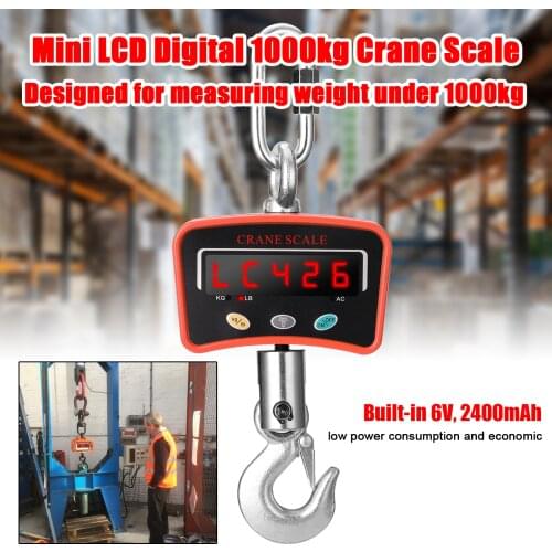 Mini LCD Digital 1000kg Crane Scale Portable Industrial Electronic Scale Heavy Duty Weight Hook-Hanging Scale for Kitchen