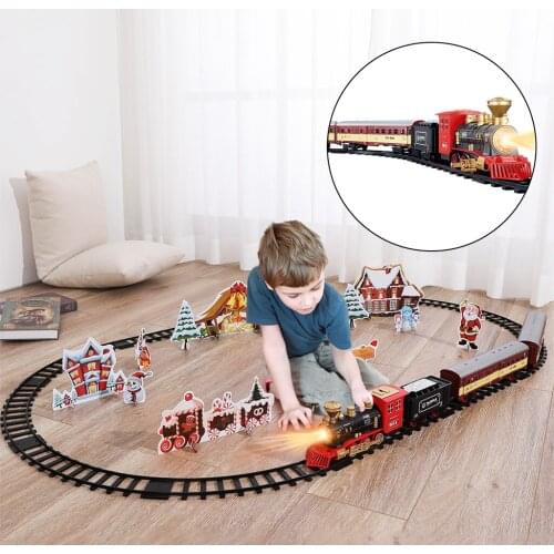 Electric Train Toy Set Car Railway and Tracks Steam Locomotive Engine with Lights & Sound Cargo Cars & Tracks Play Set