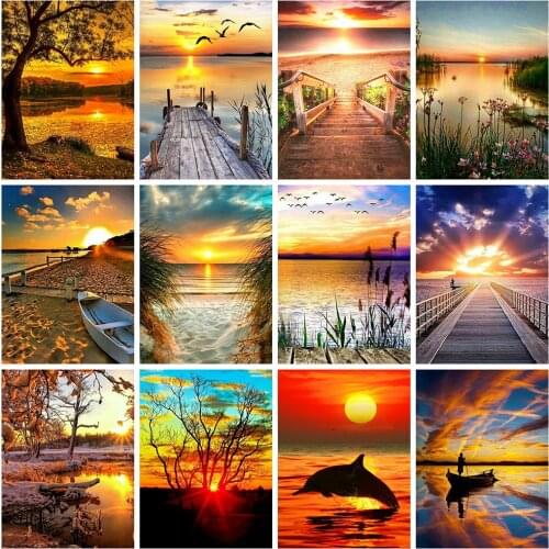 Evershine Landscape Diamond Painting Sunset Full Square Drill Embroidery Cross Stitch Kit Picture Of Rhinestone Home Decoration