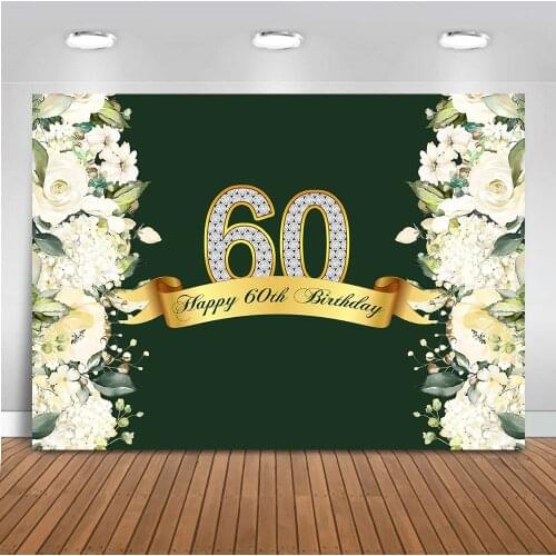 Happy 60th Birthday Backdrop for Photography Spring Flower Green Grass Photo Background Studio 60th Theme Parties 413