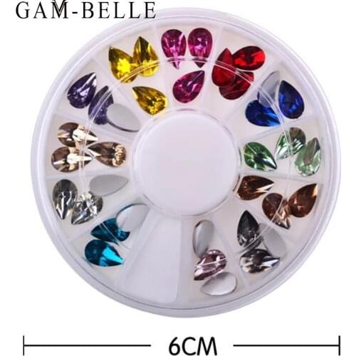 GAM-BELLE Nail Art Rhinestones Drop Water 3D Glitter Stones Nail Art Decoration Diamond Gem Accessories in Wheel Manicure Tools