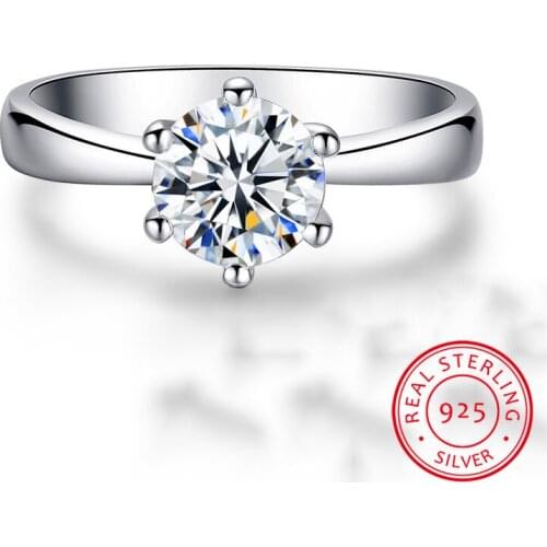 Classic 1Ct Round Simulated Diamond Wedding Engagement Ring For Women Real Solid 925 Sterling Silver Rings Finger Jewelry Gift